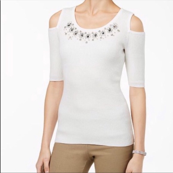 INC Cold Shoulder Rhinestone Embellished Top - Picture 1 of 5